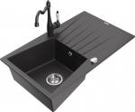 Granitinė virtuvinė plautuvė Mexen Cesar su mai&scaron;ytuvu ir sifonu, Black granite