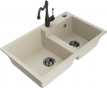 Granitinė virtuvinė plautuvė Mexen Tomas su mai&scaron;ytuvu ir sifonu, Beige/Black