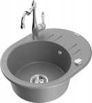 Granitinė virtuvinė plautuvė Mexen Kevin su mai&scaron;ytuvu ir sifonu, Grey/Chrome