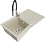 Granitinė virtuvinė plautuvė Mexen Cesar su mai&scaron;ytuvu ir sifonu, Beige/Black/Chrome