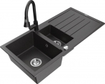 Granitinė virtuvinė plautuvė Mexen Andres su mai&scaron;ytuvu ir sifonu, Black granite/Black