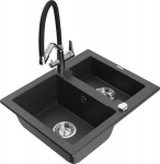 Granitinė virtuvinė plautuvė Mexen Carlos su mai&scaron;ytuvu ir sifonu, Black granite+Black/Chrome