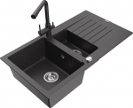 Granitinė virtuvinė plautuvė Mexen Matias su mai&scaron;ytuvu ir sifonu, Black granite