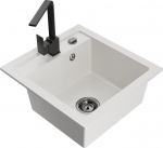 Granitinė virtuvinė plautuvė Mexen Vito su mai&scaron;ytuvu ir sifonu, White+Black