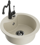Granitinė virtuvinė plautuvė Mexen Diego su mai&scaron;ytuvu ir sifonu, Beige/Black