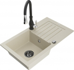 Granitinė virtuvinė plautuvė Mexen Pablo su mai&scaron;ytuvu ir sifonu, Beige/Black