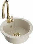 Granitinė virtuvinė plautuvė Mexen Diego su mai&scaron;ytuvu ir sifonu, Beige/Gold