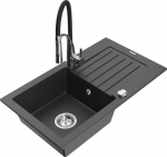 Granitinė virtuvinė plautuvė Mexen Pablo su mai&scaron;ytuvu ir sifonu, Black granite/Black/Chrome
