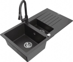 Granitinė virtuvinė plautuvė Mexen Matias su mai&scaron;ytuvu ir sifonu, Black granite