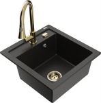 Granitinė virtuvinė plautuvė Mexen Vito su mai&scaron;ytuvu ir sifonu, Metallic black/gold+Gold
