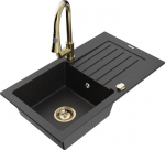 Granitinė virtuvinė plautuvė Mexen Pablo su mai&scaron;ytuvu ir sifonu, Metallic black/silver/Gold
