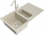 Granitinė virtuvinė plautuvė Mexen Matias su mai&scaron;ytuvu ir sifonu, Beige/Beige/Chrome