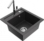 Granitinė virtuvinė plautuvė Mexen Vito su mai&scaron;ytuvu ir sifonu, Black granite+Chrome