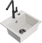Granitinė virtuvinė plautuvė Mexen Milo su mai&scaron;ytuvu ir sifonu, White/Black