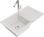 Granitinė virtuvinė plautuvė Mexen Pablo su mai&scaron;ytuvu ir sifonu, White+Grey/Chrome
