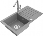 Granitinė virtuvinė plautuvė Mexen Pablo su mai&scaron;ytuvu ir sifonu, Grey/Chrome