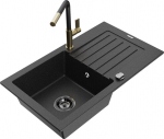 Granitinė virtuvinė plautuvė Mexen Pablo su mai&scaron;ytuvu ir sifonu, Metallic black/Silver/Black/Gold