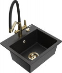 Granitinė virtuvinė plautuvė Mexen Milo su mai&scaron;ytuvu ir sifonu, Metallic black/Silver/Black/Gold