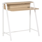 HOMCOM Ra&scaron;omasis stalas Modernus kompiuterio ra&scaron;omasis stalas su skyreliu ir anga kabeliams, metalinis rėmas, baltas+ ąžuolinis, 84x45x85cm, Balta+ ąžuolas