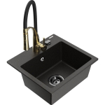 Vienguba granitinė plautuvė Mexen Milo su virtuvės mai&scaron;ytuvu Aster, Juoda/Auksinė metallic - 6505-75-73450-57-B