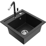 Vienguba granitinė plautuvė Mexen Vito su virtuvės mai&scaron;ytuvu Flora, Juoda/Sidabrinis metallic - 6503-73-670401-07