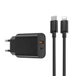 WIWU sieninis įkroviklis Wi-U002 PD + QC 20W 1x USB 1x USB-C juodas + kabelis USB-C - &scaron;viesiai ning