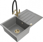 Granitinė virtuvinė plautuvė Mexen Bruno su mai&scaron;ytuvu ir sifonu, Grey/Black/Gold