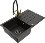 Granitinė virtuvinė plautuvė Mexen Bruno su mai&scaron;ytuvu ir sifonu, Metallic black/gold/black/gold
