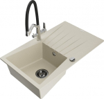 Granitinė virtuvinė plautuvė Mexen Cesar su mai&scaron;ytuvu ir sifonu, Beige/black/chrome