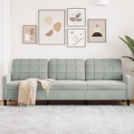 Trivietė sofa, &scaron;viesiai pilkos spalvos, 210cm, aksomas