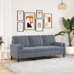 vidaXL Trivietė sofa su pagalvėlėmis, tamsiai pilka, 180cm, aksomas