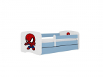 Vaiki&scaron;ka lova su čiužiniu ir stalčiumi Kocot Kids BabyDreams Blue spiderman, 160x80 cm, mėlyna