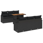 7 dalių sodo sofos komplektas su pagalvėmis juodas poli ratanas akacija,2 vietų sodo sofa su pagalvėmis juodas poli ratanas