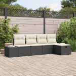 5 dalių sodo sofa su pagalvėlėmis juoda poli ratanas