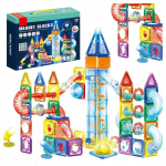 Magnetinių plytų rinkinys su &scaron;viesa ir liftu Click4Toys, 134 elementai