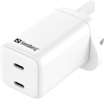 Adapteris Sandberg AC įkroviklis Dual USB-C PD65W UK 65W dvigubas USB-C greitas įkrovimas
