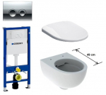Komplektas pakabinamo klozeto Geberit SELNOVA COMPAQ Rimfree 49 cm ir Delta WC rėmu ir mygtuku chromo spalvos