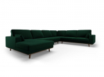 Panoraminė de&scaron;inioji kampinė velvet sofa Hebe, 6 sėdimos vietos, žalio butelio sp.