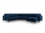 Panoraminė kairioji kampinė velvet sofa Venus, 6 sėdimos vietos, tamsiai mėlyna