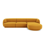 Aksominė de&scaron;ininė kampinė sofa Micadoni Miley, 259 x 155 x 74, geltona