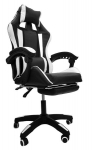 Biuro/žaidimų kėdė su kojų atrama ir masažo funkcija, juoda/balta
