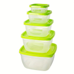 5 dalių plastikinių maisto dėžučių rinkinys, Kvadratinė žalia