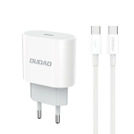20W USB-C sieninis įkroviklis su laidu - baltas