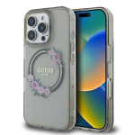 GUESS DĖKLAS, KIETAS, SKIRTAS IPHONE 16 PRO MAX, SKIRTAS MAGSAFE IML SU GĖLIŲ VAINIKU