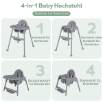 Costway 4 in 1 Auk&scaron;ta kėdutė kūdikiui su nuimamu padėkliuku auk&scaron;ta kėdutė pilka