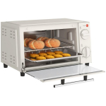 Virdulys HOMCOM mini orkaitė 9L Mini orkaitė su kepimo skardomis, grilio lentyna, 100 &deg;C-230 &deg;C, reguliuojama temperatūra ir kepimo laikas, 60 min. laikmatis, 750 W, nerūdijantis plienas, kreminės baltos spalvos, Kreminės baltos spalvos