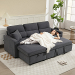 Reguliuojamas miegamasis sofos, L formos svečių sofa su miego funkcija, daiktų laikymo vieta, pagalvės, skirta svetainei, svečių kambariui, tamsiai pilkos spalvos