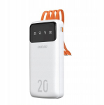 Atsarginis maitinimo &scaron;altinis ("Power Bank") Dudao didelės talpos i&scaron;orinė baterija su 4 integruotais laidais 20000mAh USB Type C + micro USB + Lightning + USB-A (input) - balta (Dudao K6Pro+)