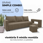 I&scaron;skleidžiamas dvigulės sofos komplektas su staliuku ir pufais &bdquo;Simple Combo&ldquo;, &bdquo;Podrez&ldquo;, smėlio spalvos