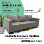 Klasikinis sofos-lovos komplektas Simple X Line, su dėžute skalbiniams, Podrez, &Scaron;viesiai pilka